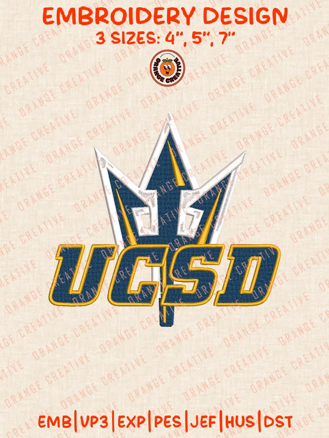 UCSD Tritons Logos Embroidery Design Files, NCAA UC San Diego Tritons Logos Embroidery Designs, Machine Embroidery Files, 4 Sizes, Custom Sizes, Instant Download