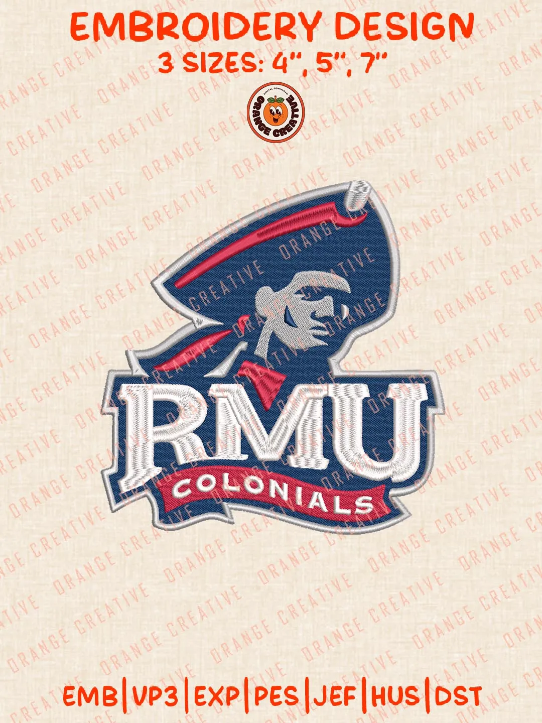 RMU Colonials Logos Embroidery Design Files, NCAA Robert Morris Colonials Logos Embroidery Designs, Machine Embroidery Files, 4 Sizes, Custom Sizes, Instant Download