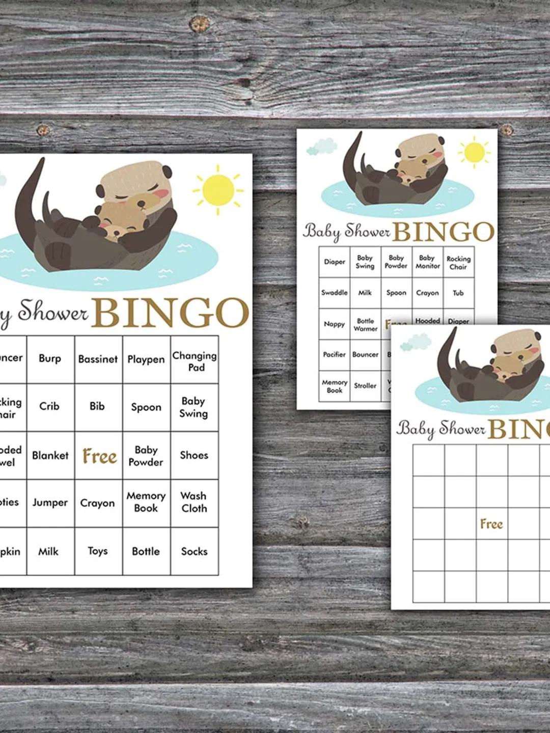60 Woodland Baby Shower Bingo Cards,Otter Baby Shower Bingo Games,Printable Baby Shower Bingo Cards--380