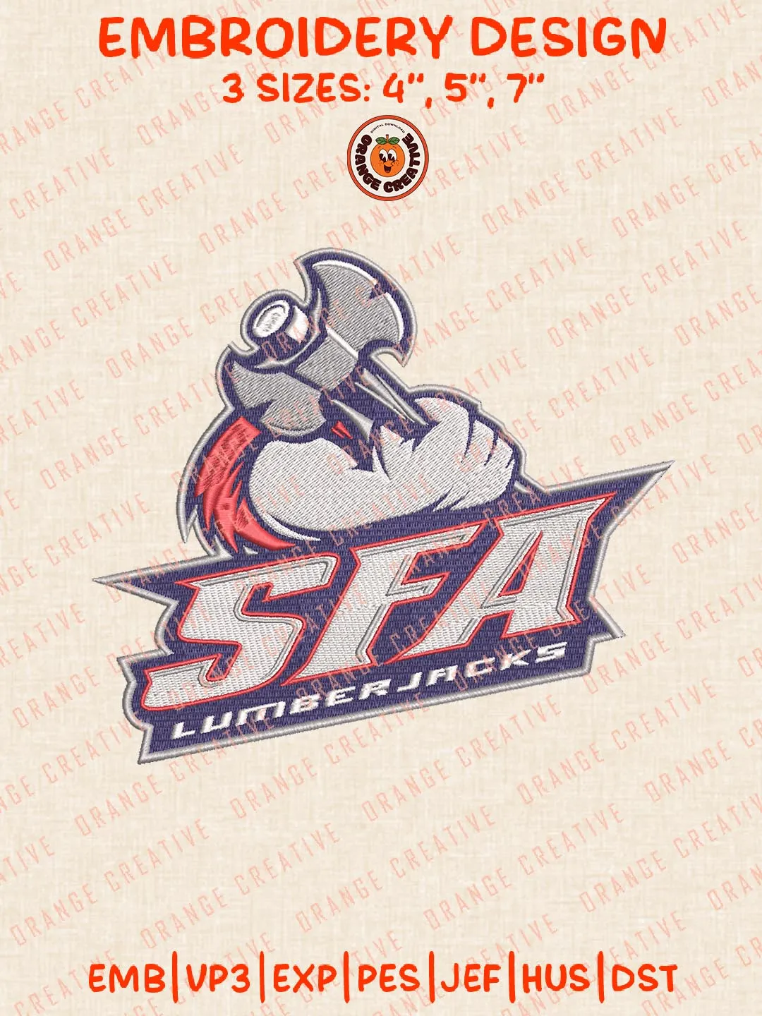 SFA Lumberjacks Logo Embroidery Design Files, NCAA Logos Embroidery Designs, NCAA Stephen F Austin Lumberjacks Machine Embroidery Files, 3 Sizes, Custom Sizes, Instant Download