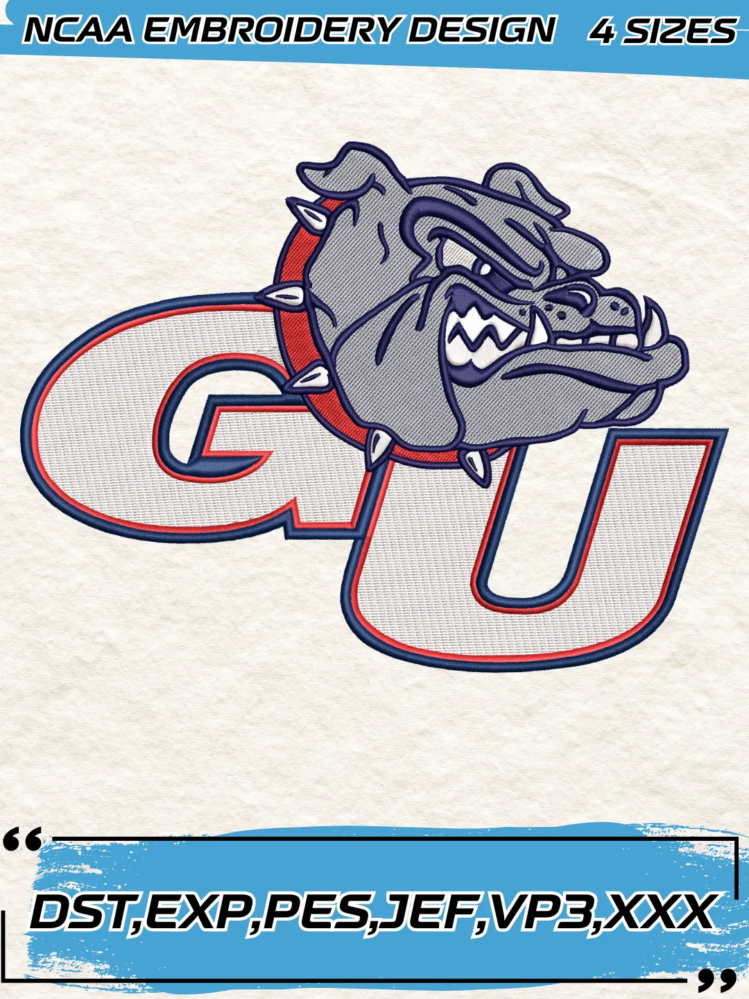 Gonzaga Bulldogs Secondary Logos Embroidery Design,NCAA Logo Embroidery Design,Machine Embroidery Design File,4 Sizes, Digital Download