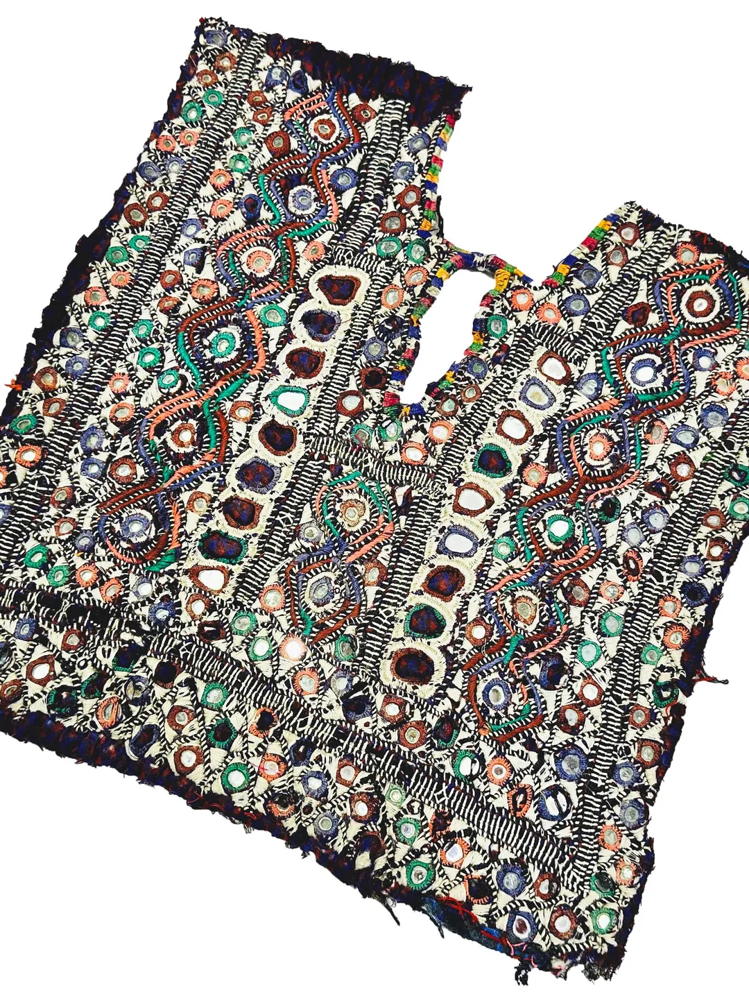 Fully Mirror Work Kutchi Banjara Afghani Handmade Embroidered Yoke Patch For Boho Hippie Dresses And Crafts.