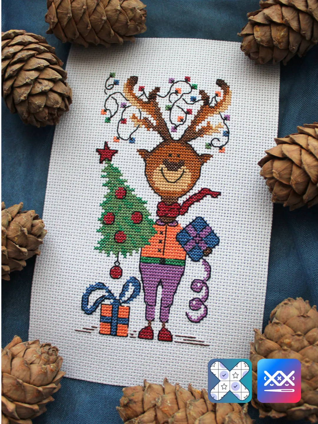 Cross stitch pattern Christmas reindeer, cross stitch chart PDF
