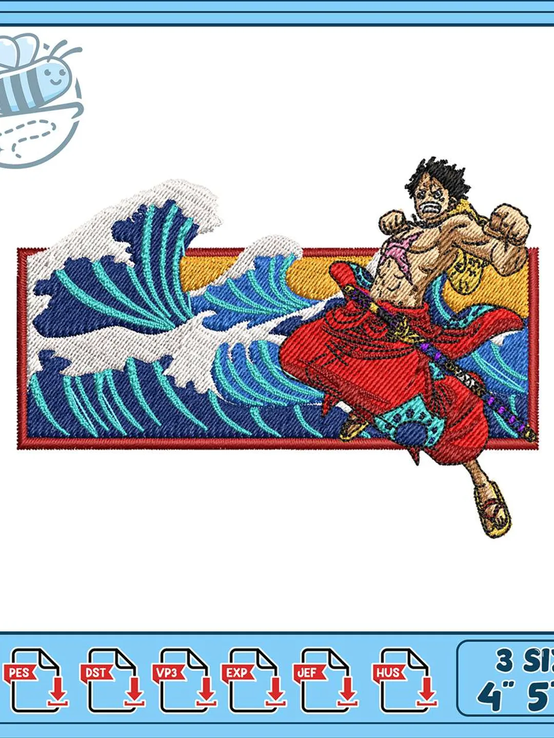 Luffy Gear Five Embroidery Design, One Piece Anime Machine Embroidery File, Great Wave Action Scene, Instant Download PES DST