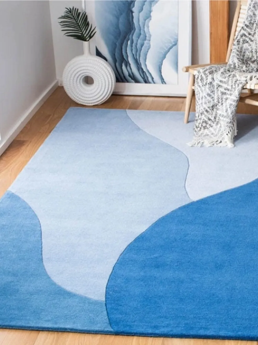 Luxury Blue Abstract Tufted Rug | Modern Wave Carpet