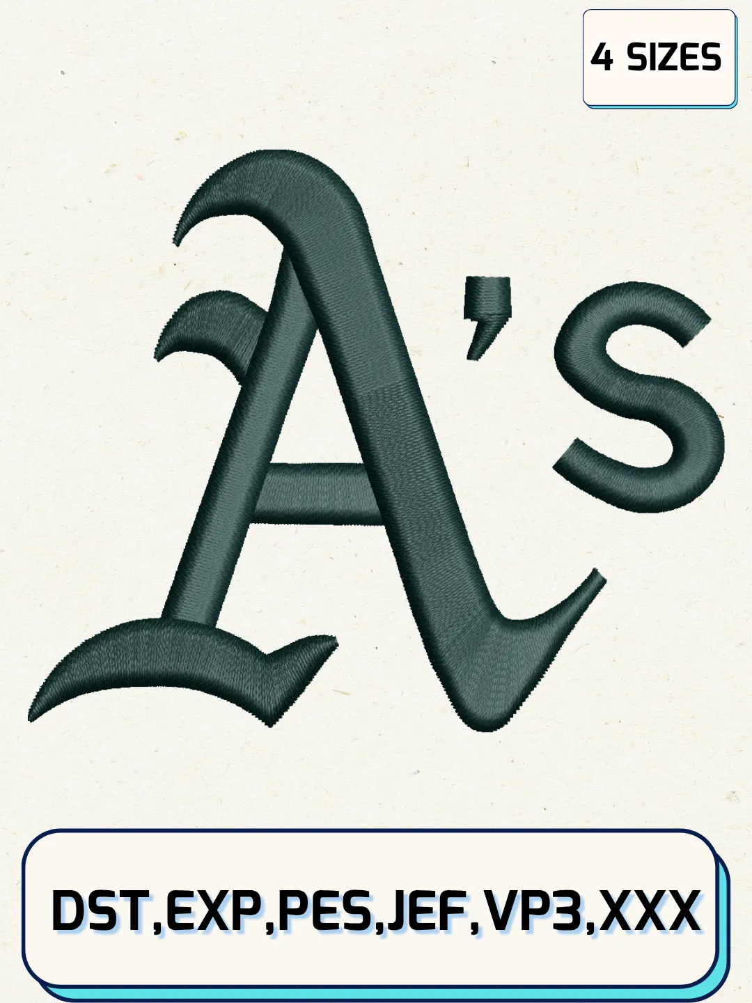 Athletics Cap Logo Embroidery Design Files,MLB Logo Embroidery Designs,Machine Embroidery Files,4 Sizes