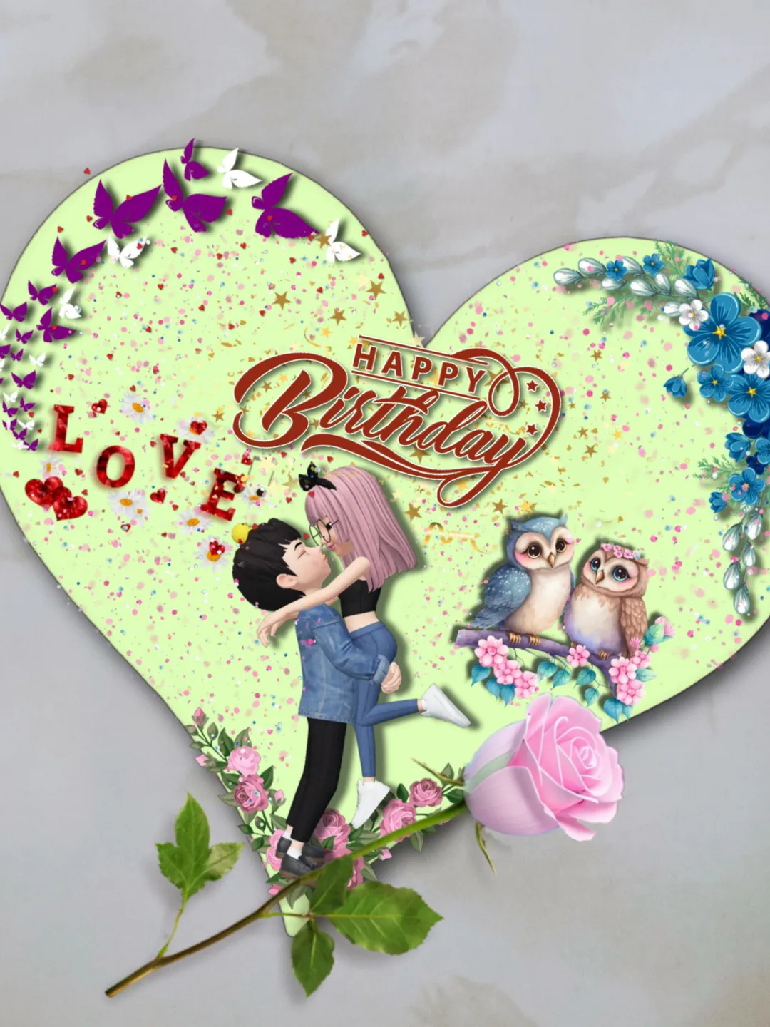 Love Heart Birthday Card PNG – DIY Digital Greeting Card, girl friend ...
