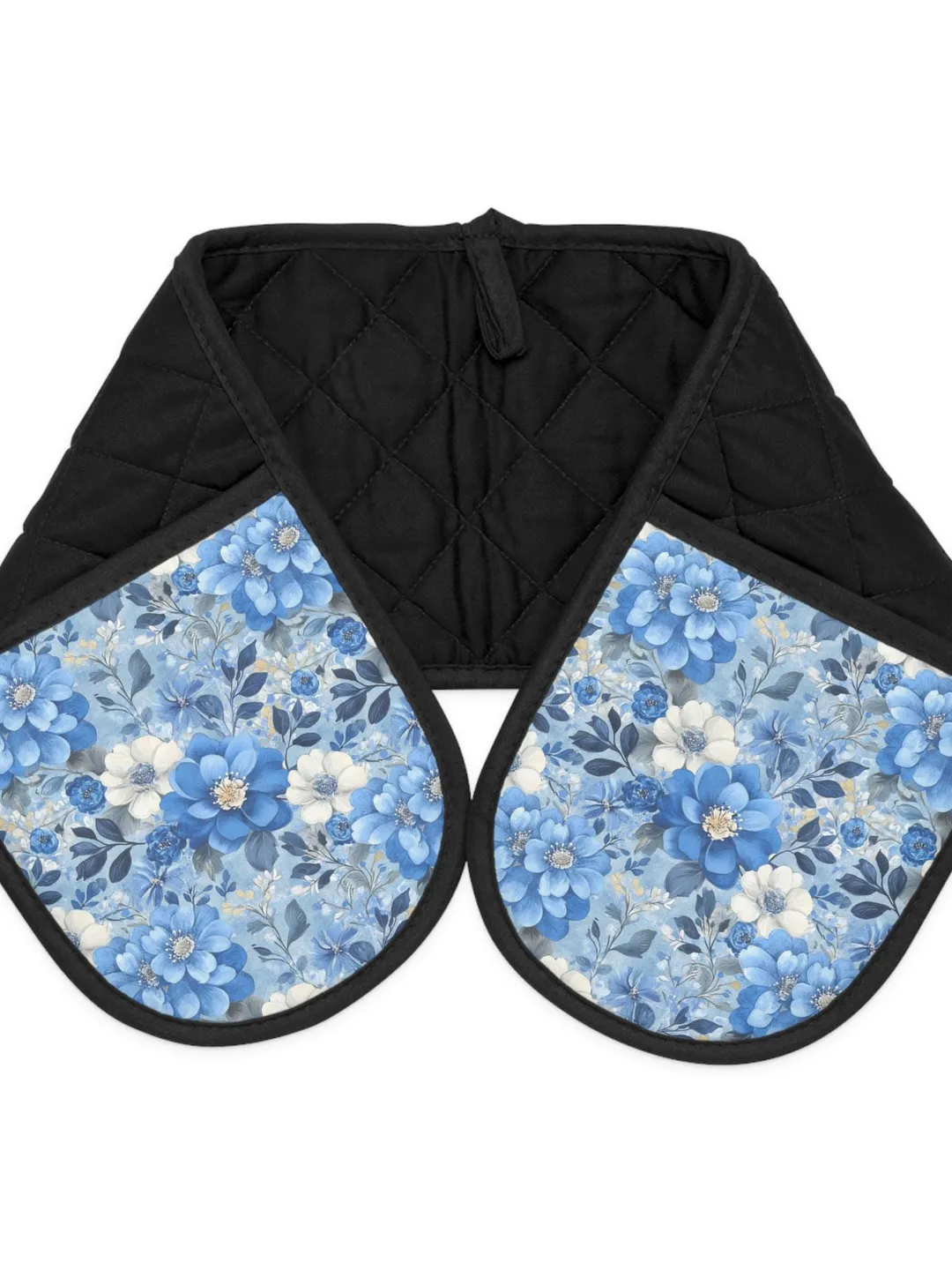 OVEN MITTS Blue Floral Pattern Double Handle Pot Holder Kitchen Chef Cook Gifts