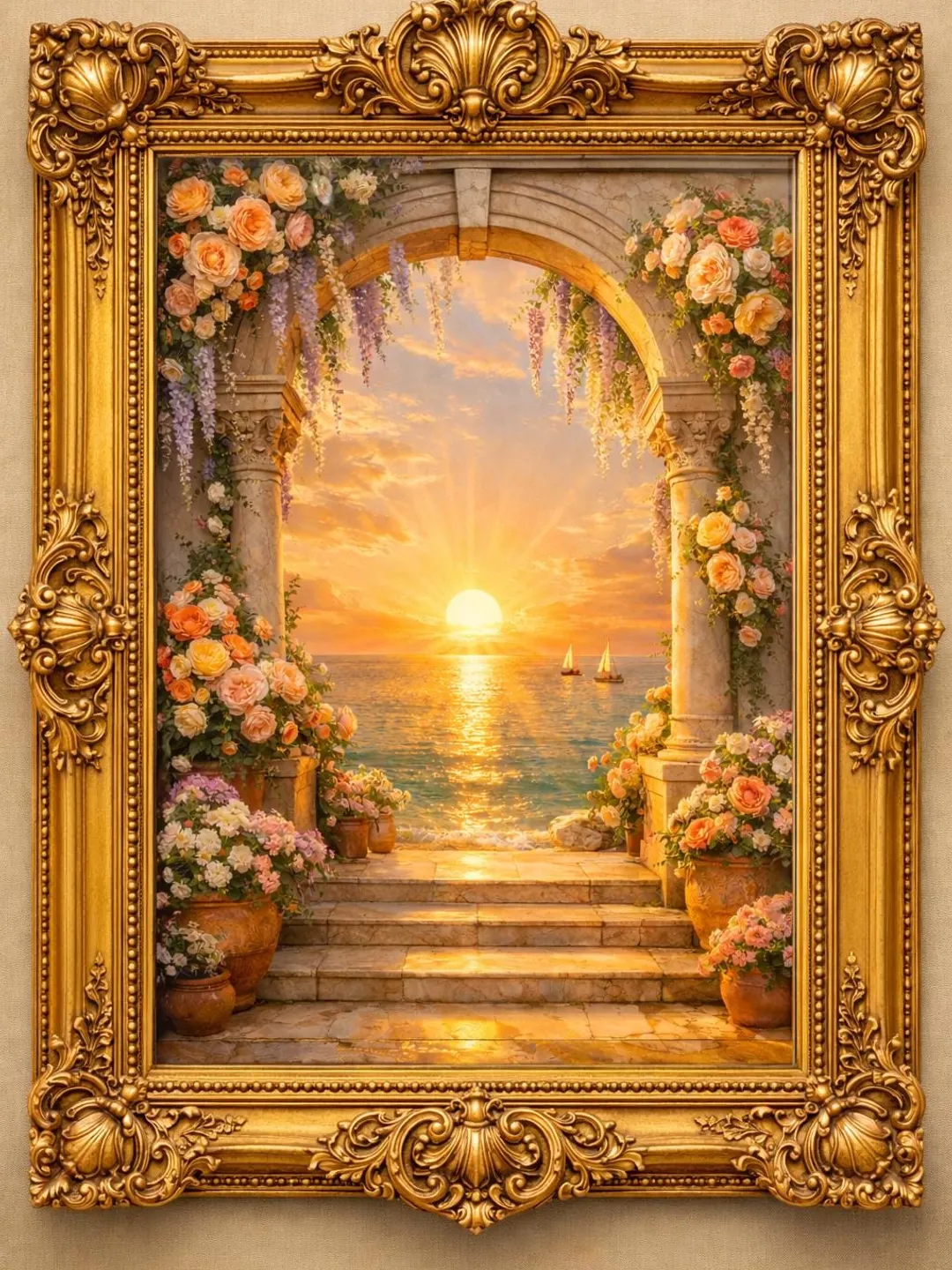 Golden Ocean Sunset Beach – Dramatic Seascape Wall Art Print