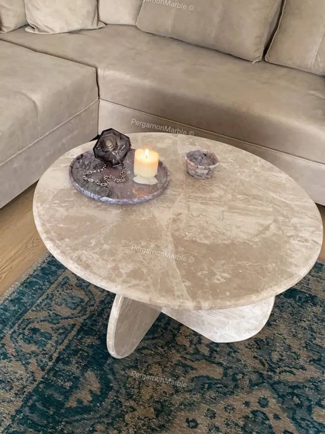 Beige Color Marble Coffee Table is real marble and handmade italian model | Real Marble |