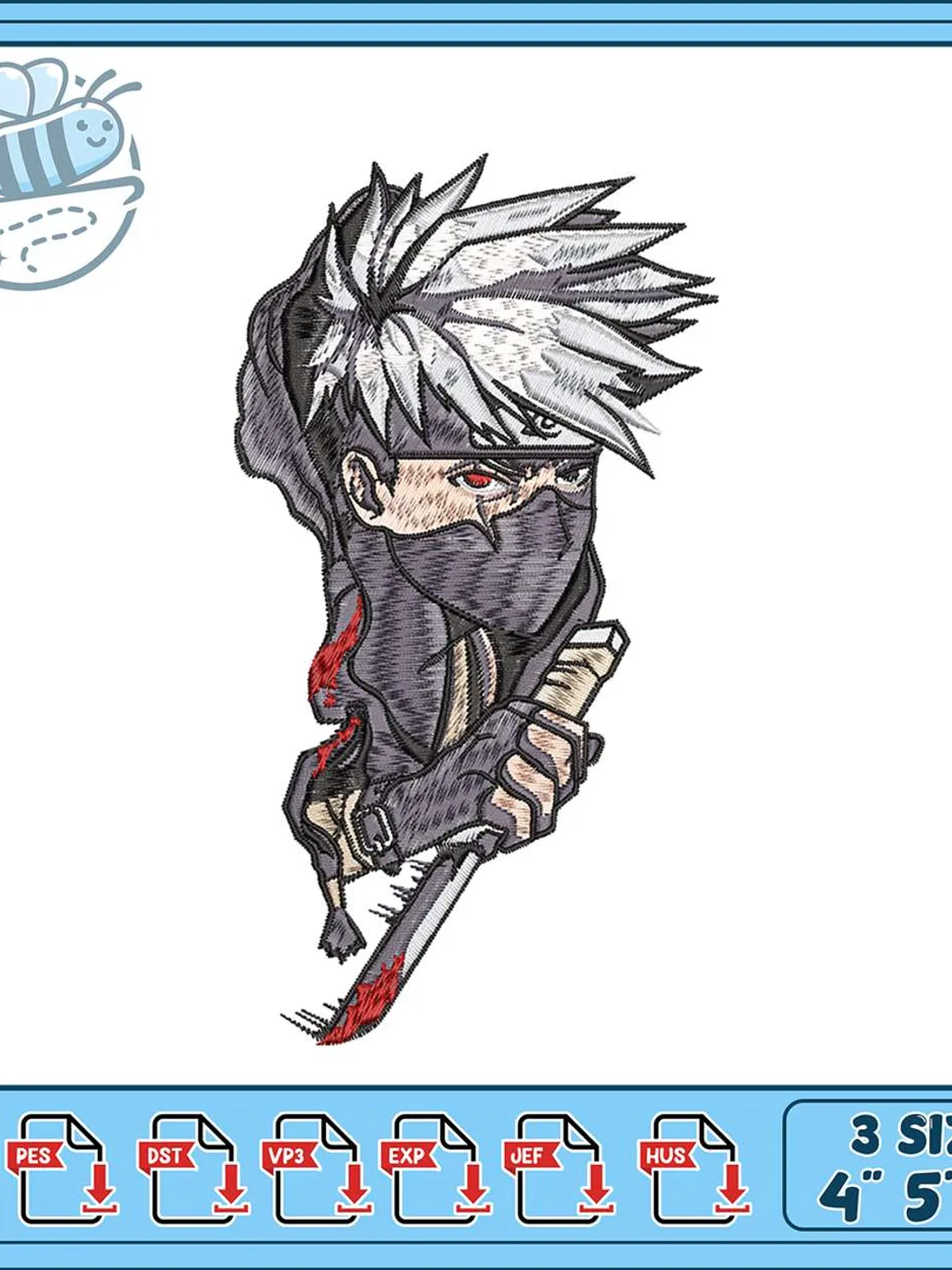 Kakashi Hatake Kunai Embroidery Design, Anime Ninja Machine Embroidery File, Naruto Character Embroidery, Instant Download PES DST