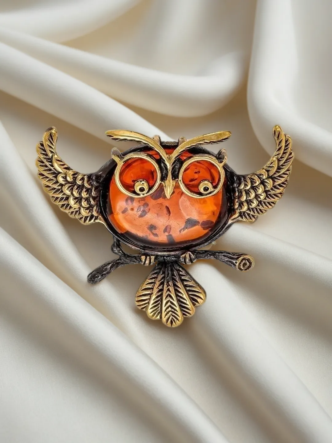 Amber Owl Brooch Birds Brooch Pin Animals Jewelry Brooch For Women Men Smart Owl With Glasses Orange Yellow Gold Brooch