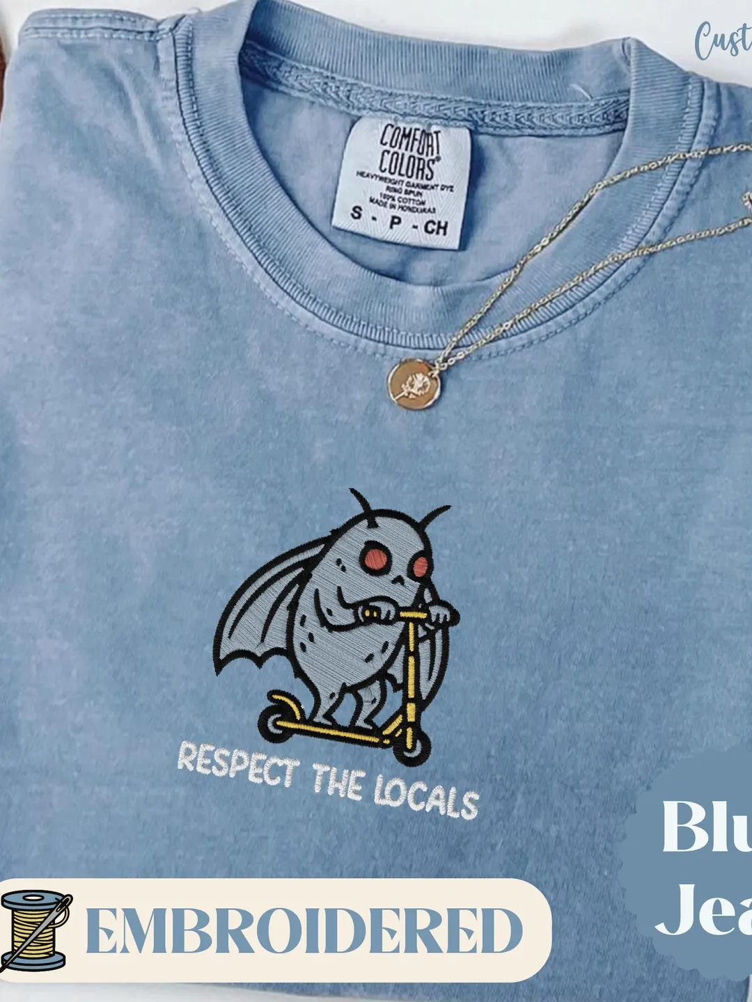 Comfort Colors Mothman Shirt: Respect the Locals Embroidered Graphic Tee