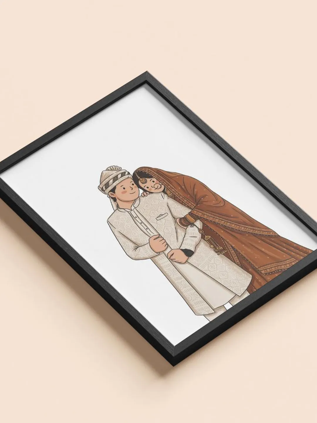 Custom Couple Portrait Illustration, Hand Drawn Framed Wall Art ...