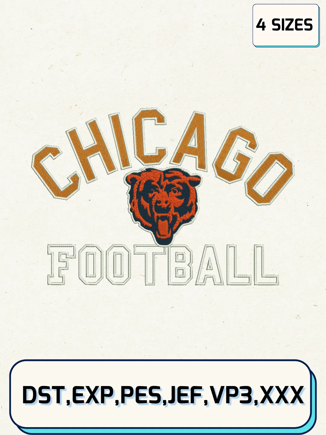 Chicago Bears Logos Embroidery Design Files, NFL Logos Embroidery Designs, Machine Embroidery Files, 4 Sizes