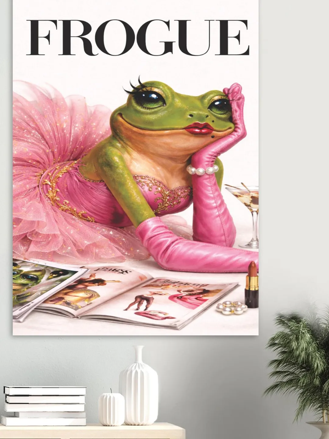 frog in pink dress Wall Art Poster Fashion Frog Illustration Pink Ballet Glam Magazine Style  Chic Animal Art Aesthetic Modern Home Decor Stylish Room Print