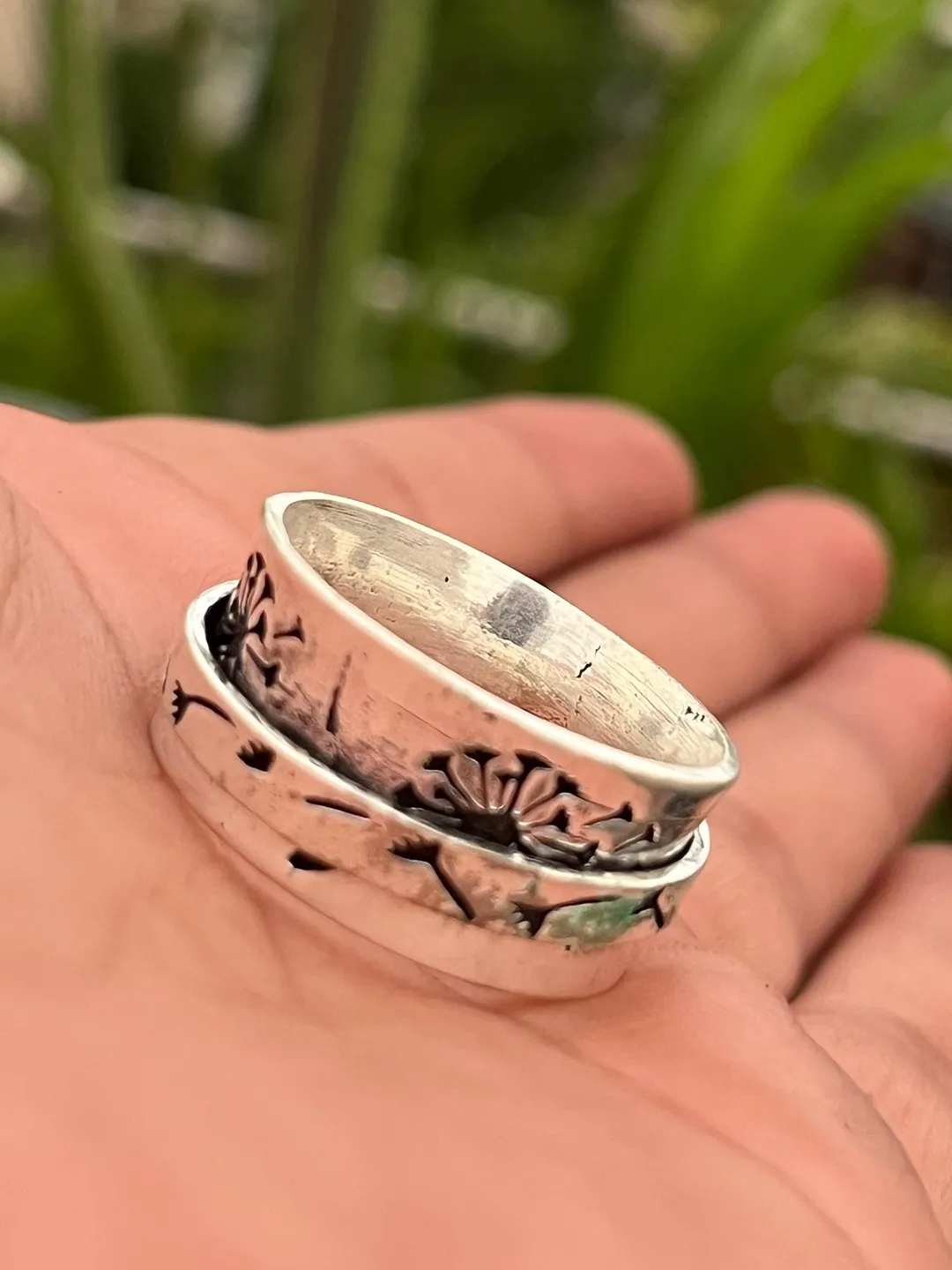 Personalized Hammered Sterling Silver Spinner Ring: Boho Meditation Ring