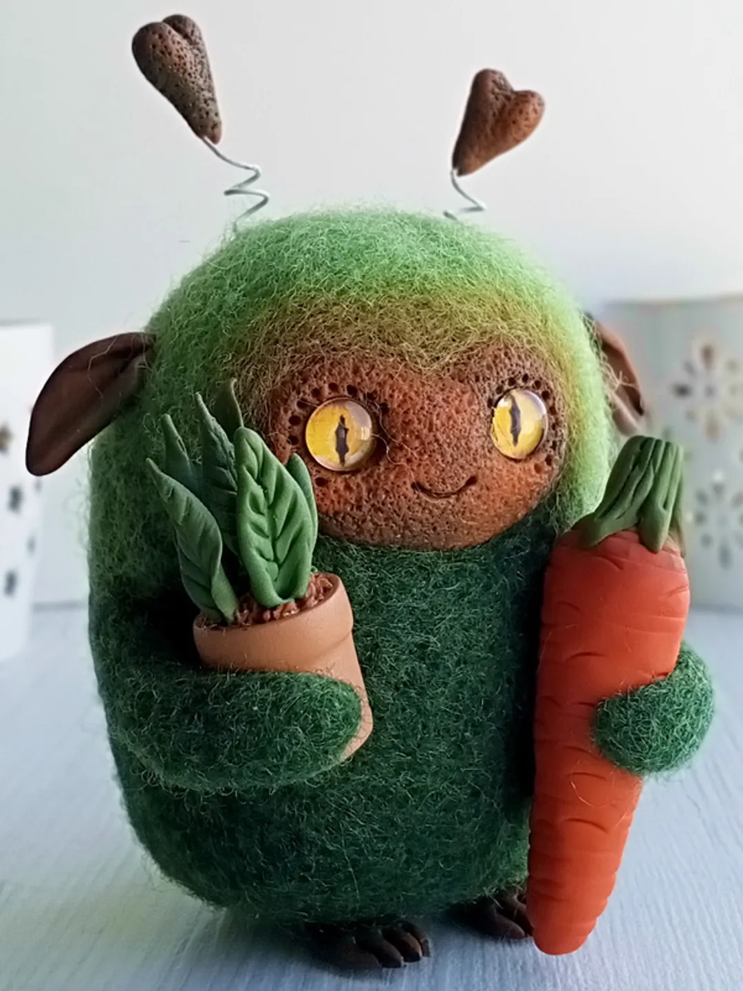Spirit of the garden/Miniature fantasy creature/Felted animal art