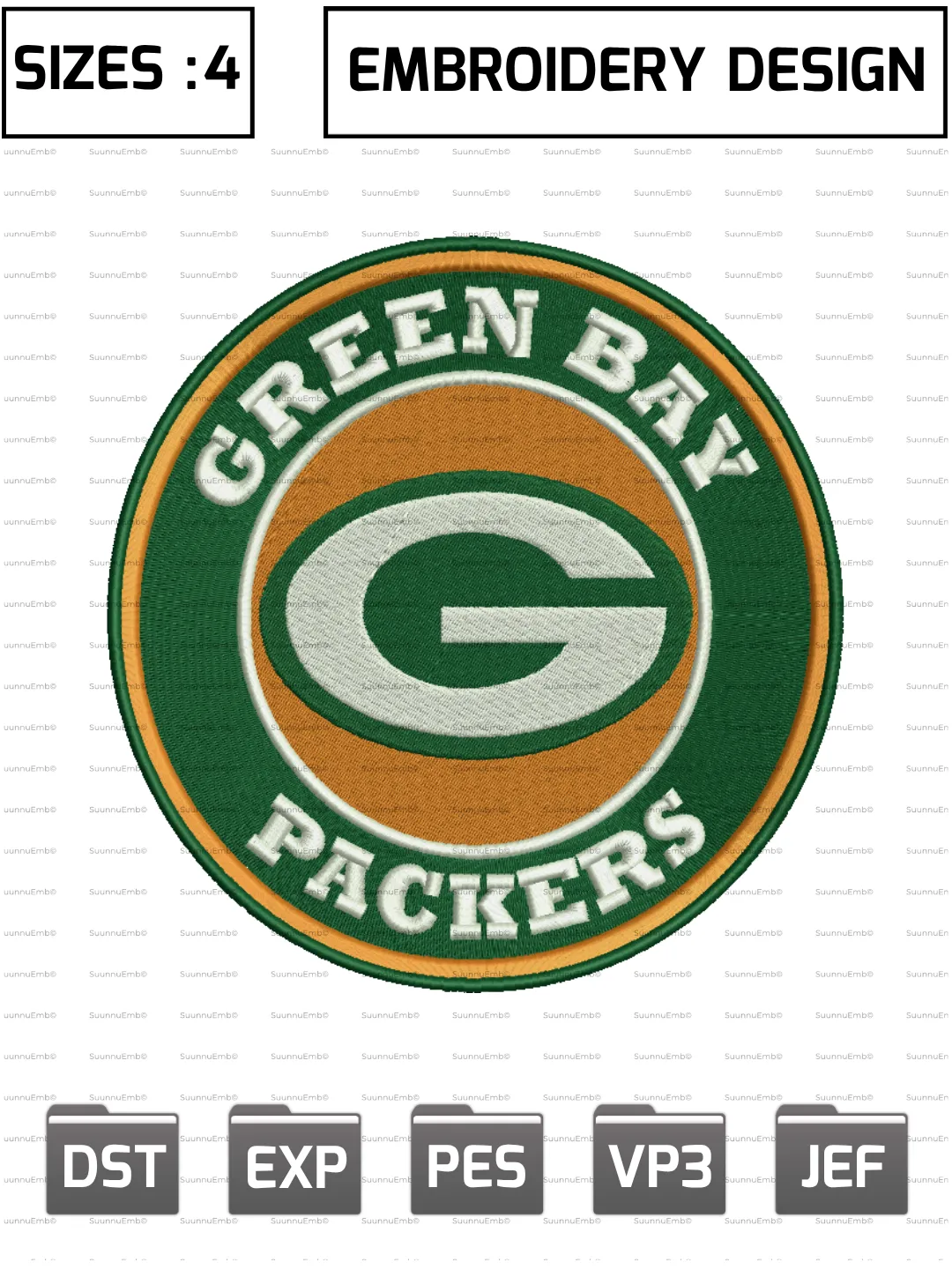 Green Bay Packers Circle Logo Embroidery Design,NFL Logos Embroidery Design,NFL Teams, Machine Embroidery Design File,4 Sizes, Digital Download