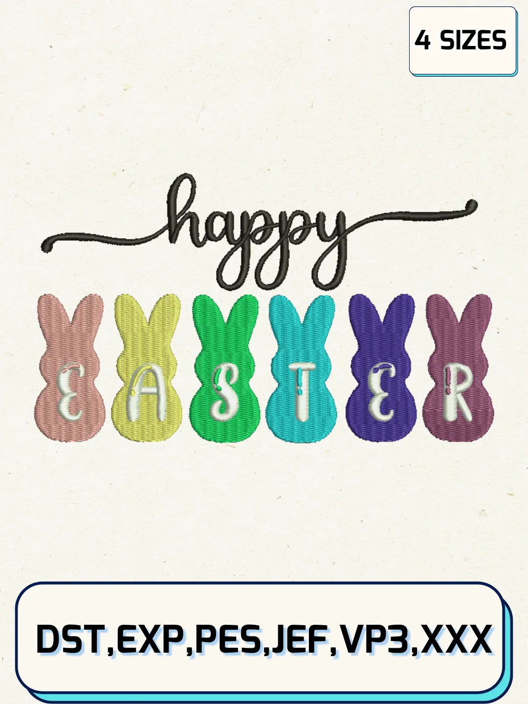 Happy Easter Embroidery Design Files, Easter Day Logos Embroidery Designs, Machine Embroidery Files, 4 Sizes