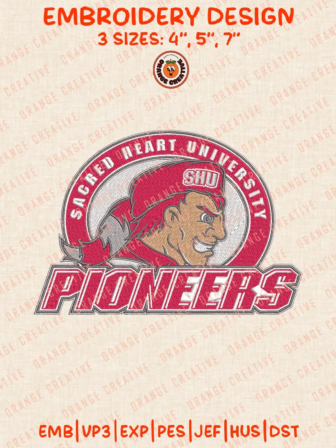 Sacred Heart Pioneers Logo Embroidery Design Files, NCAA Logos Embroidery Designs, NCAA Machine Embroidery Files, 3 Sizes, Custom Sizes, Instant Download
