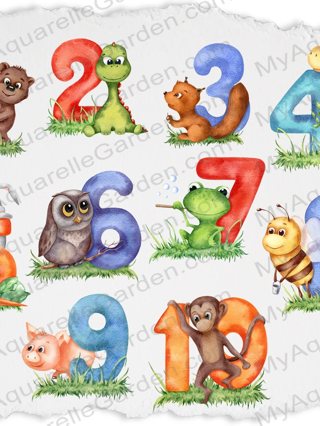 Numbers poster. Cute animals. Watercolor charactres. Printable ...