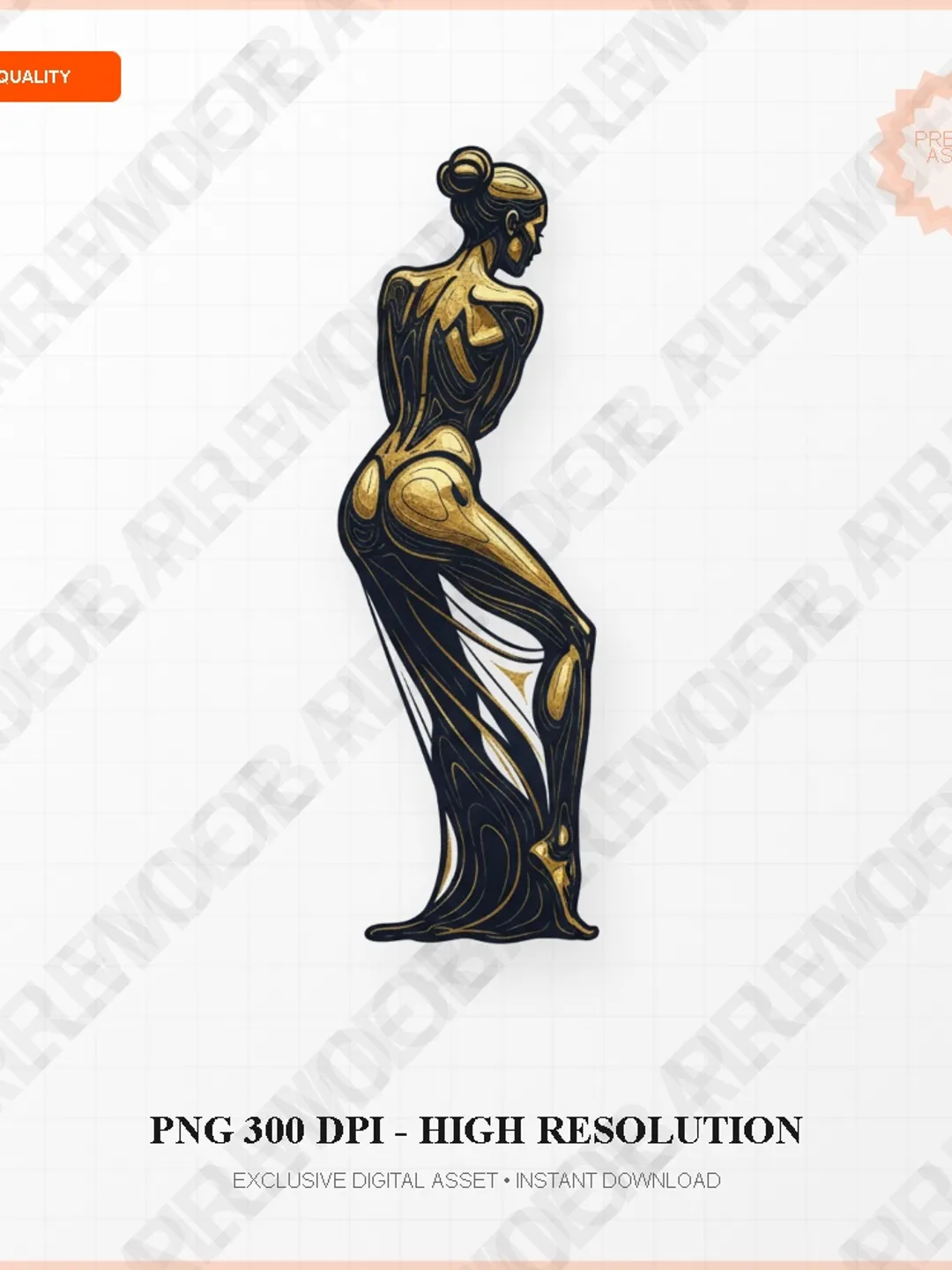 Modern Abstract Woman Body Line Art Gold Foil PNG Design for Luxury Branding