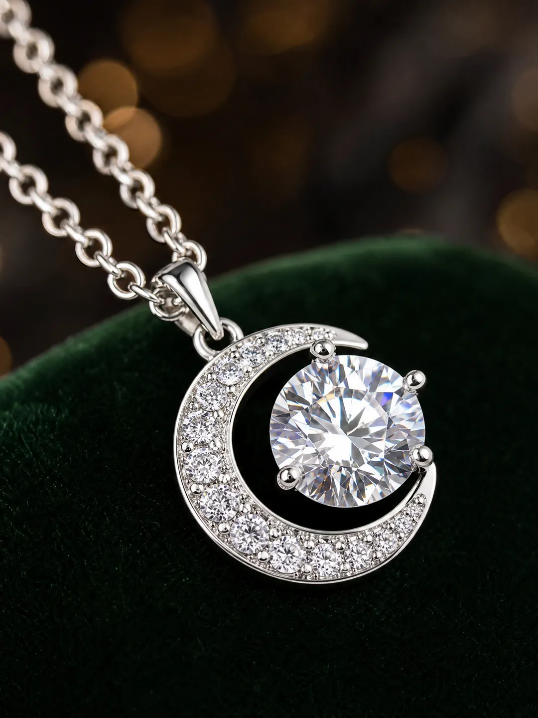 jewelry dainty silver moon necklace 925 Sterling Silver Moissanite Moon Pendant Necklace for Women, Dainty  Crescent Moon Necklace with GRA Certificate,