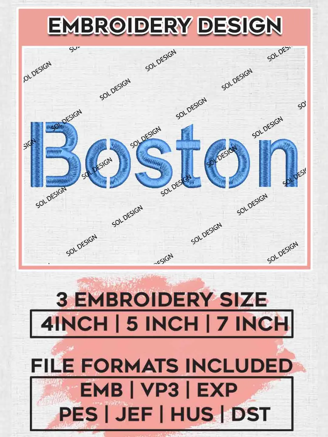 MLB Boston Wordmark Logo Embroidery Files, MLB Red Sox Team Embroidery, MLB Teams, 3 sizes, MLB Baseball Machine embroidery designs, Digital Download