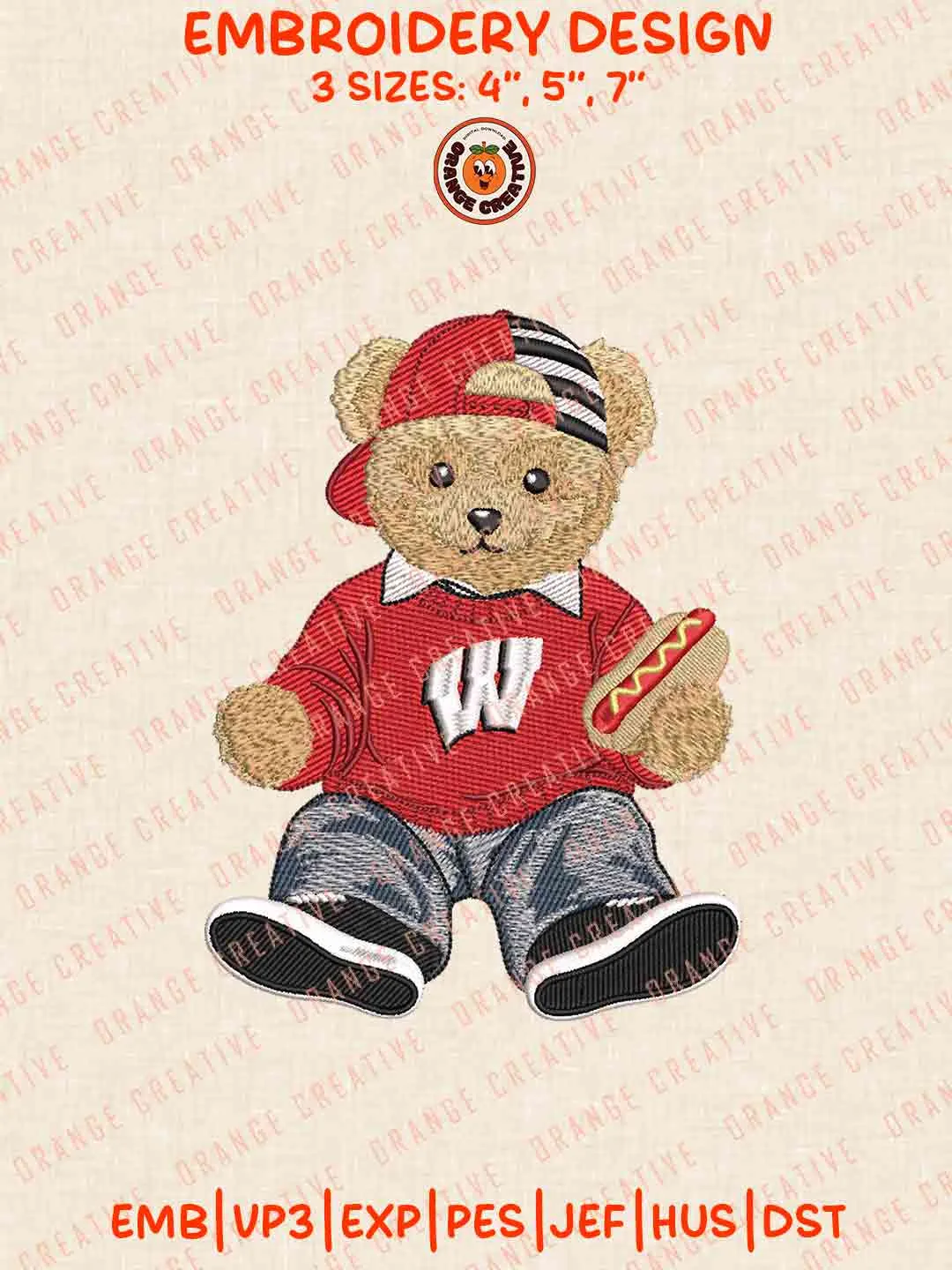 Wisconsin Badger Teddy Bear Embroidery Design Files, Football Embroidery Designs, Sport Machine Embroidery Files, 3 Sizes, Custom Sizes, Instant Download