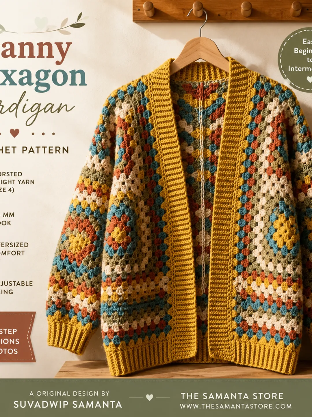 Chunky Hexi Cardigan Crochet Pattern | Oversized Hooded Sweater
