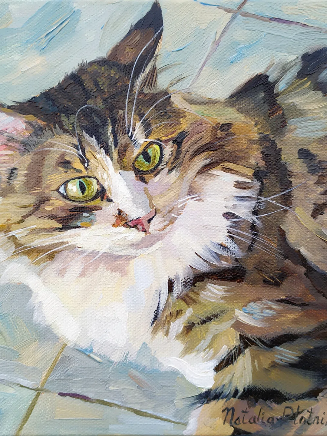 Cat painting Animal Original Art 8 by 8 inches Cat Artwork fine art Pet canvas art oil painting by Natalia Plotnikova
