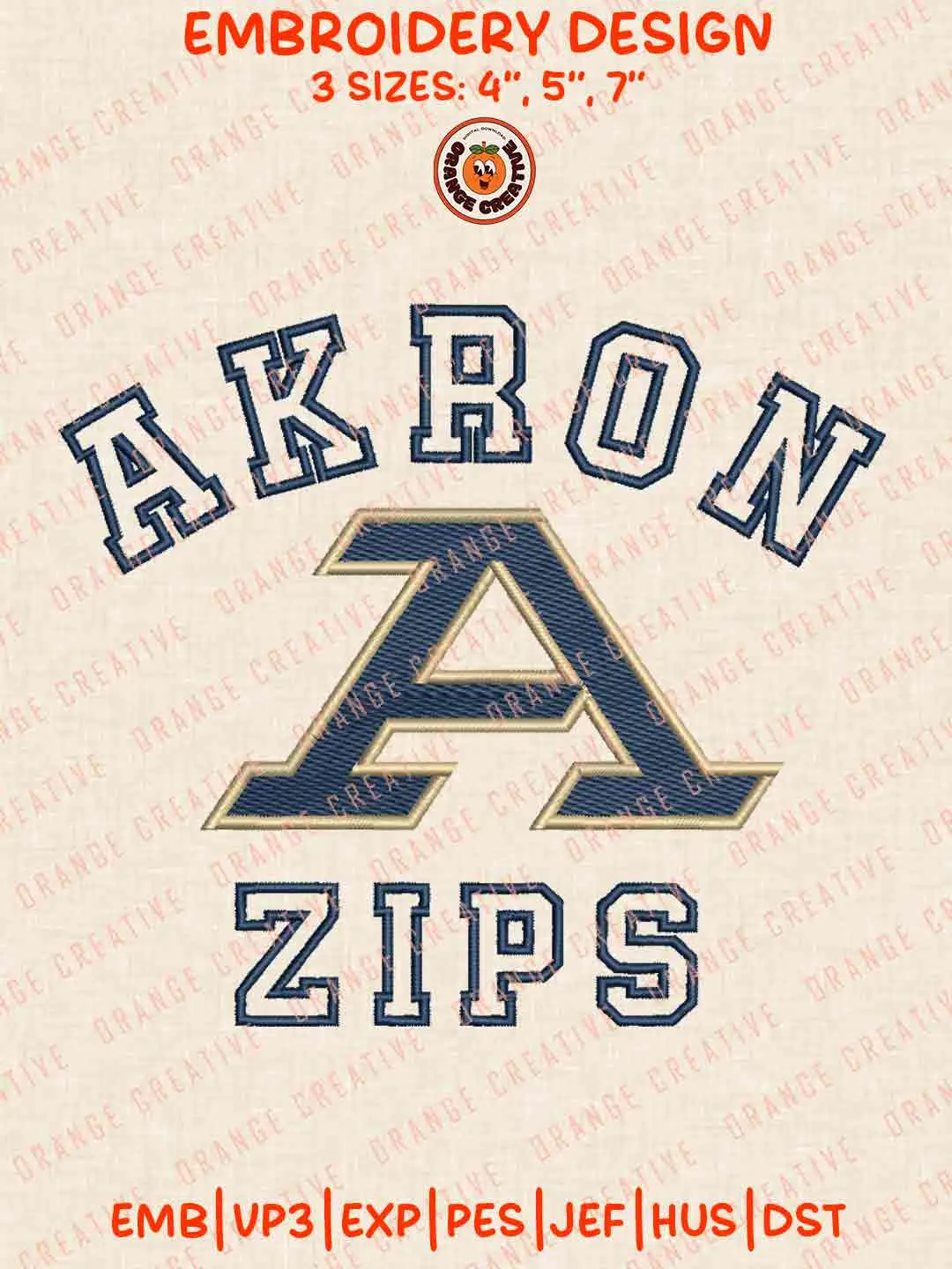 NCAA Akron Zips Logo Embroidery Files, NCAA Team Embroidery Design, Machine Embroidery Design File, 4 Sizes, Custom Size, Digital Download