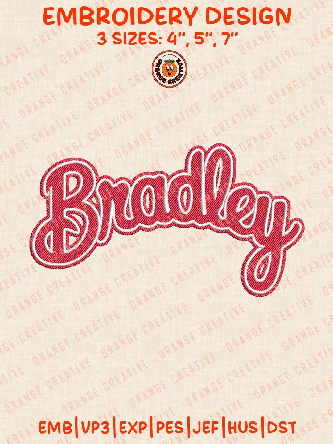 Bradley Text Embroidery Design, NCAA Bradley Braves Team Logo Embroidery Design, Machine Embroidery Design File, 4 Sizes, Custom Size, Digital Download