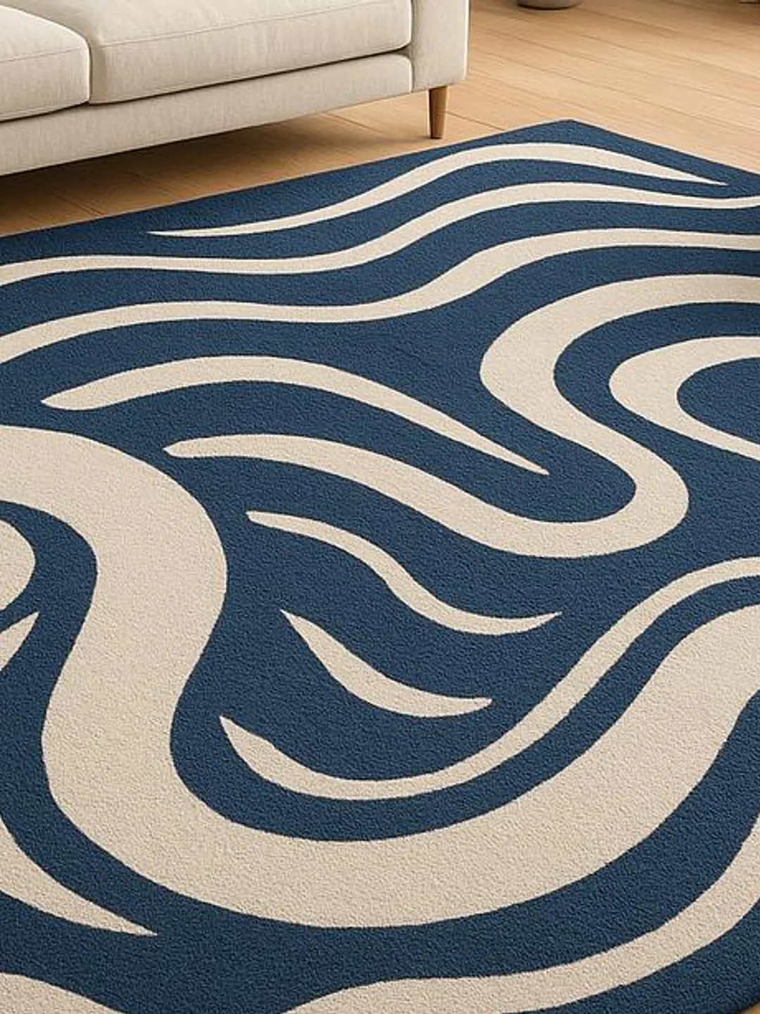 Abstract Blue Fish Area Rug, Ocean Wave Nautical Carpet, Coastal Living ...