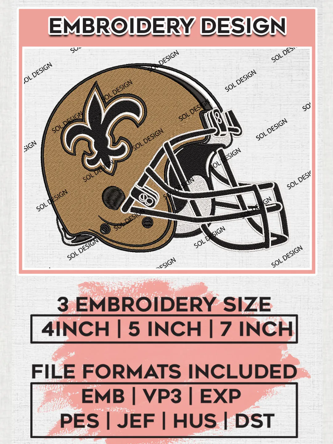 New Orleans Saints Helmet Logo Embroidery Designs, NFL Saints, NFL Embroidery Designs, NFL New Orleans Saints Machine Embroidery Design, Digital Download