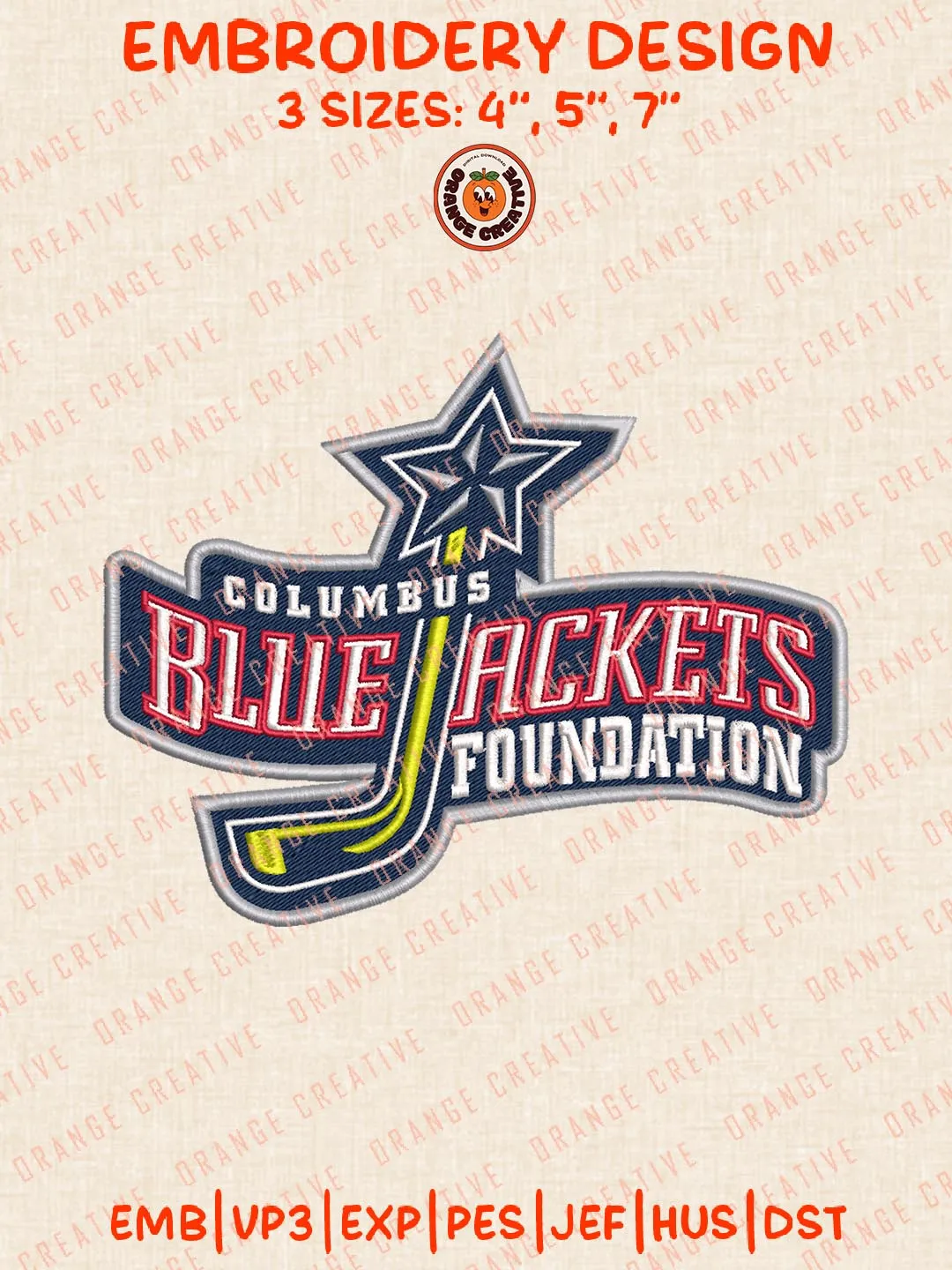 Columbus Blue Jackets Foundation Logos Embroidery Designs, NHL Hockey Team Logo Embroidery Files, Machine Embroidery Design File, 4 Sizes, Custom Size, Digital Download