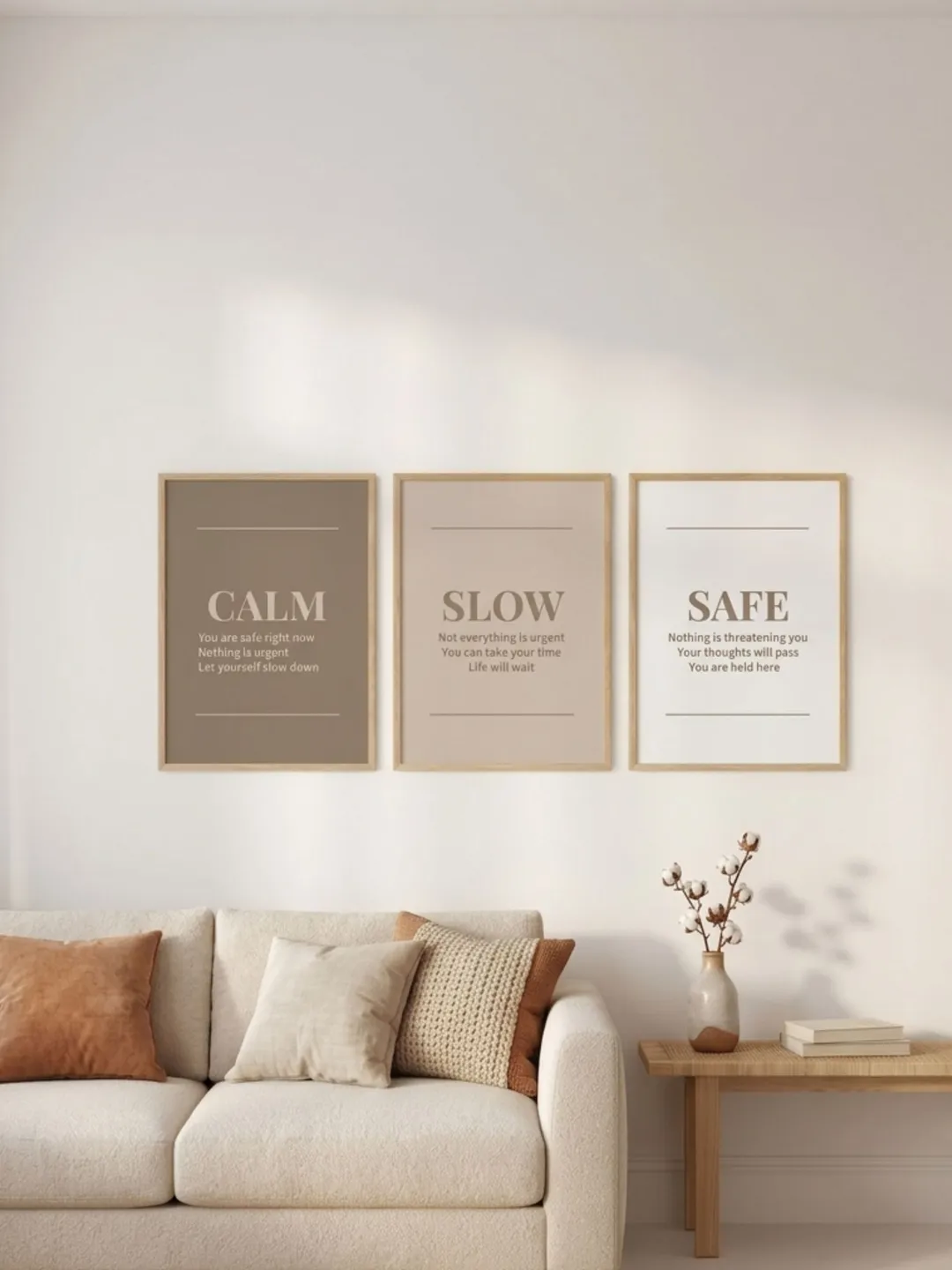 Calm Slow Safe Printable Wallart Set of 3, Minimalist Wall Art Bundle, Neutral Typography Print, Emotional Healing Digital Download