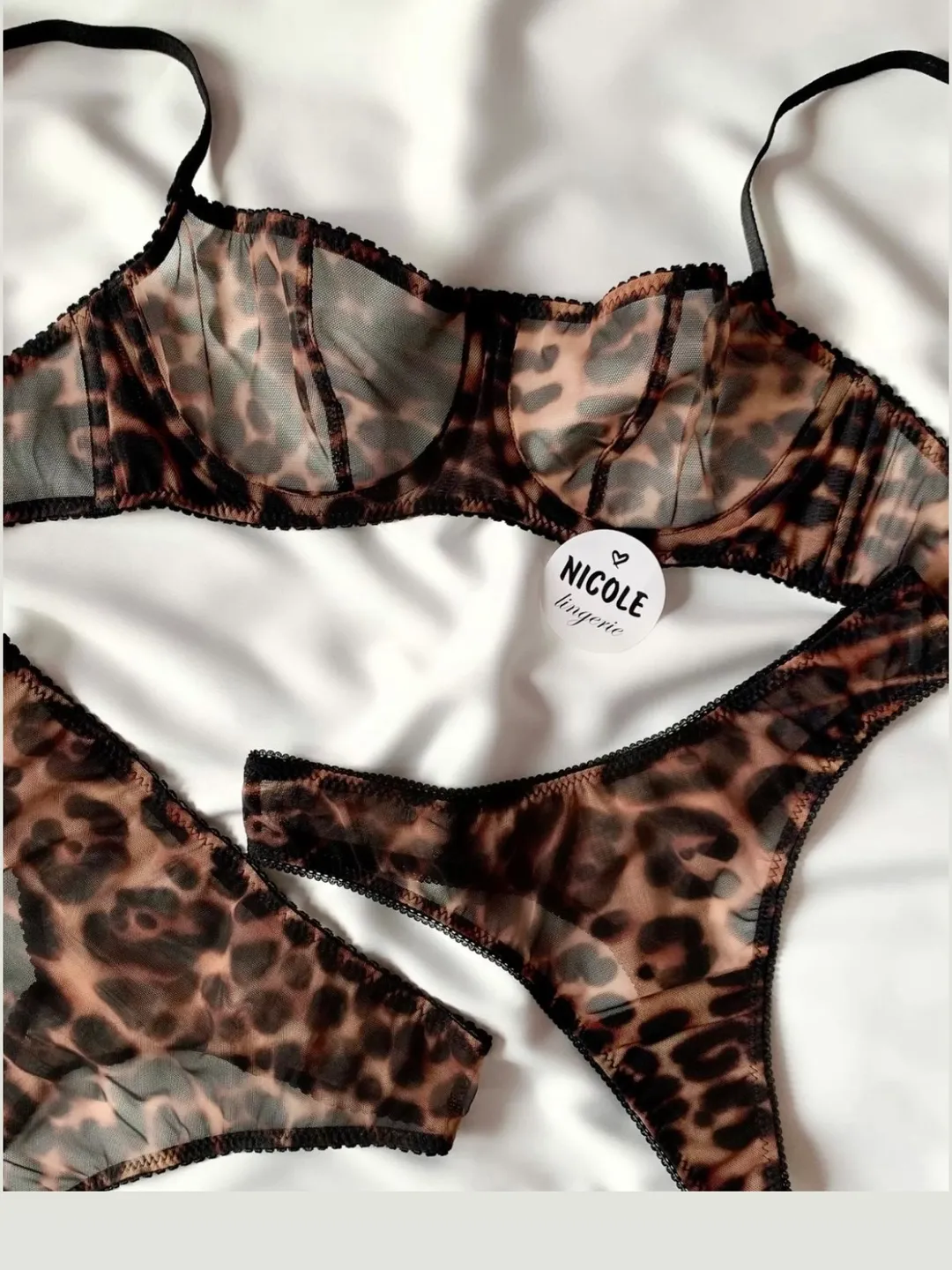 leopard print mesh lingerie set