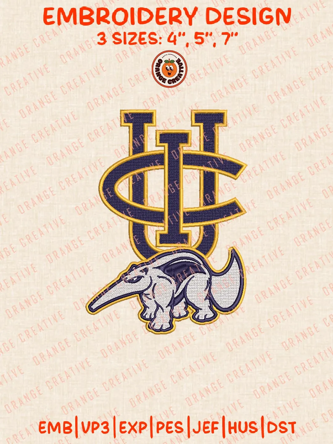 UC Irvine Anteaters Logos Embroidery Design Files, NCAA Logos Embroidery Designs, Machine Embroidery Files, 4 Sizes, Custom Sizes, Instant Download