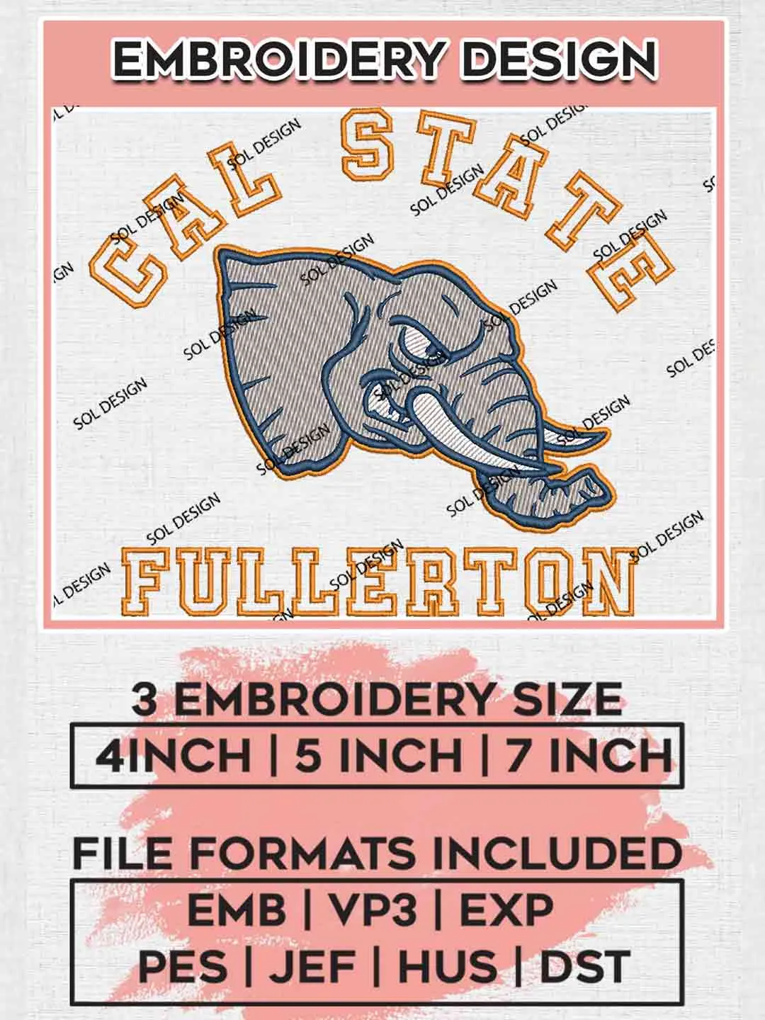 Cal State Fullerton Titan Embroidery Design, Football Embroidery files, Sport Machine embroidery files, 3 sizes, Instant Download