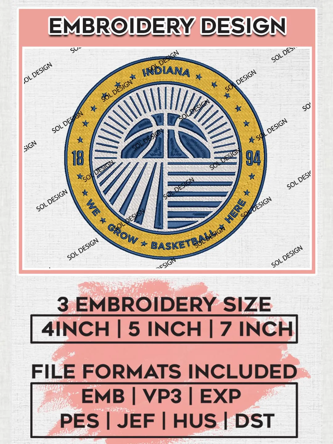 Indiana Pacers Circle Logo Embroidery Design Files, NBA Embroidery Files, NBA Indiana Pacers Machine Embroidery Design, Digital Download