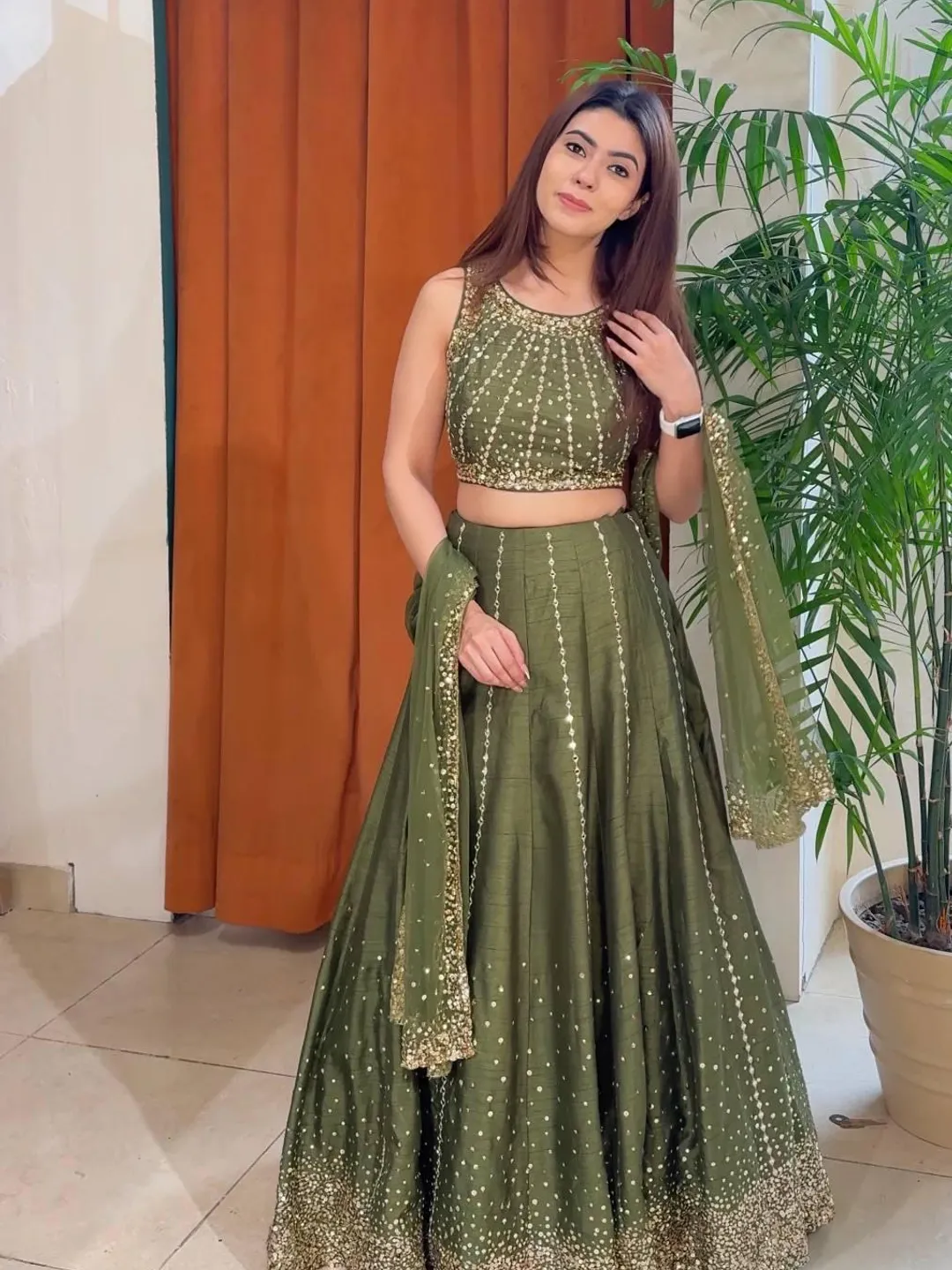 indian green dress for mehndi function Olive Wedding Lehenga Choli Embellished Bridal Lehenga Set Designer Wedding Festive Wear Bollywood Outfit Ceremony recomm_dr0000390