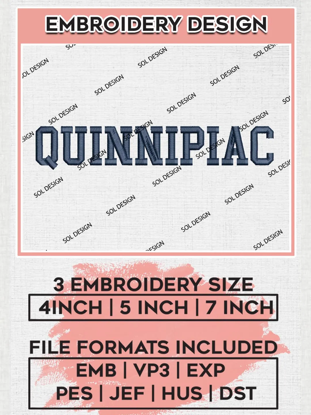 NCAA Quinnipiac Football Team Word Logo Embroidery Design Files, NCAA Quinnipiac Bobcats Machine Embroidery, NCAA Teams, Game Day, 3 sizes, NCAA Machine embroidery designs, Digital Download