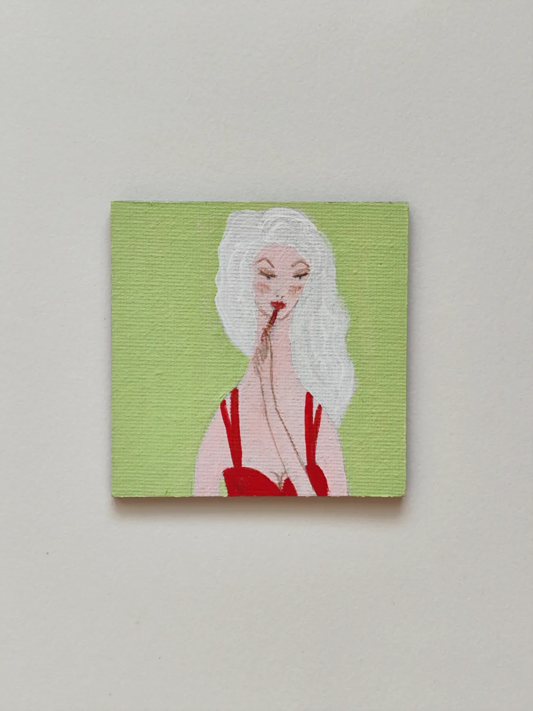 Miniature painting Woman in red Painted magnet
