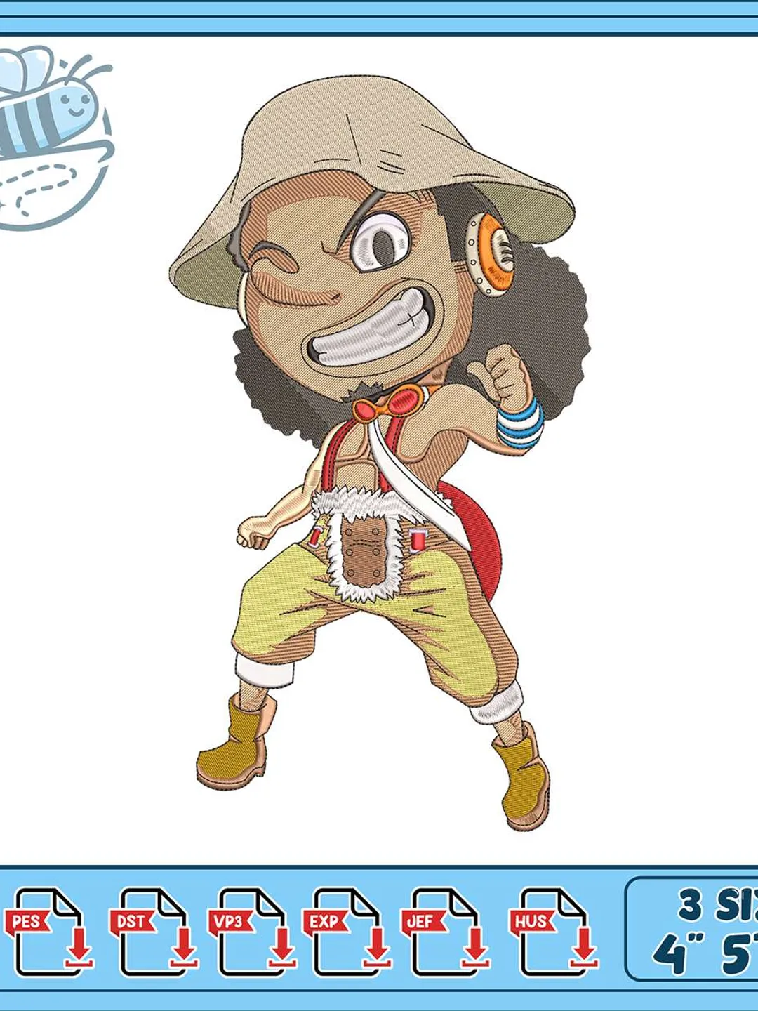 Usopp Chibi Embroidery Design, One Piece Anime Machine Embroidery
