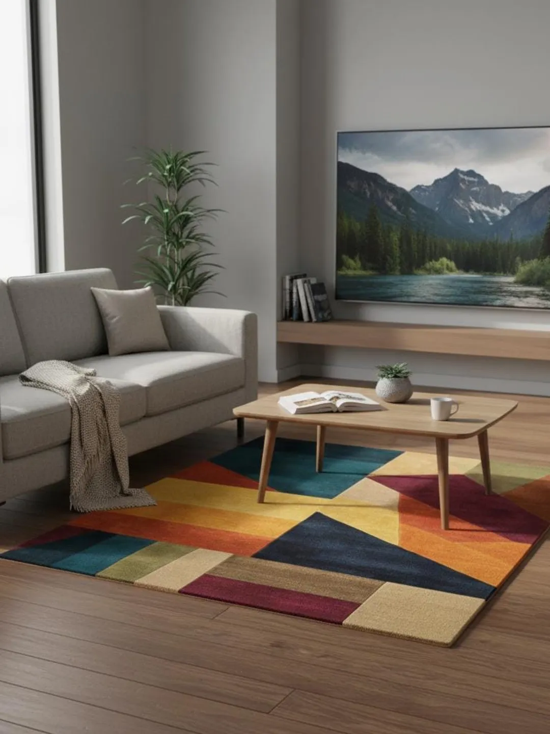 Geometric Abstract Area Rug: Modern Colorful Patchwork Carpet Teppich