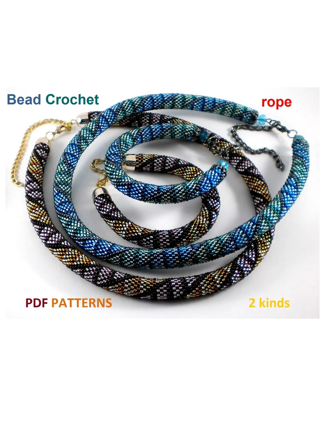 Bead crochet rope pattern for beading «Engagement» necklace and bracelet, DIY, bead crocheting, Instant Download, PDF pattern