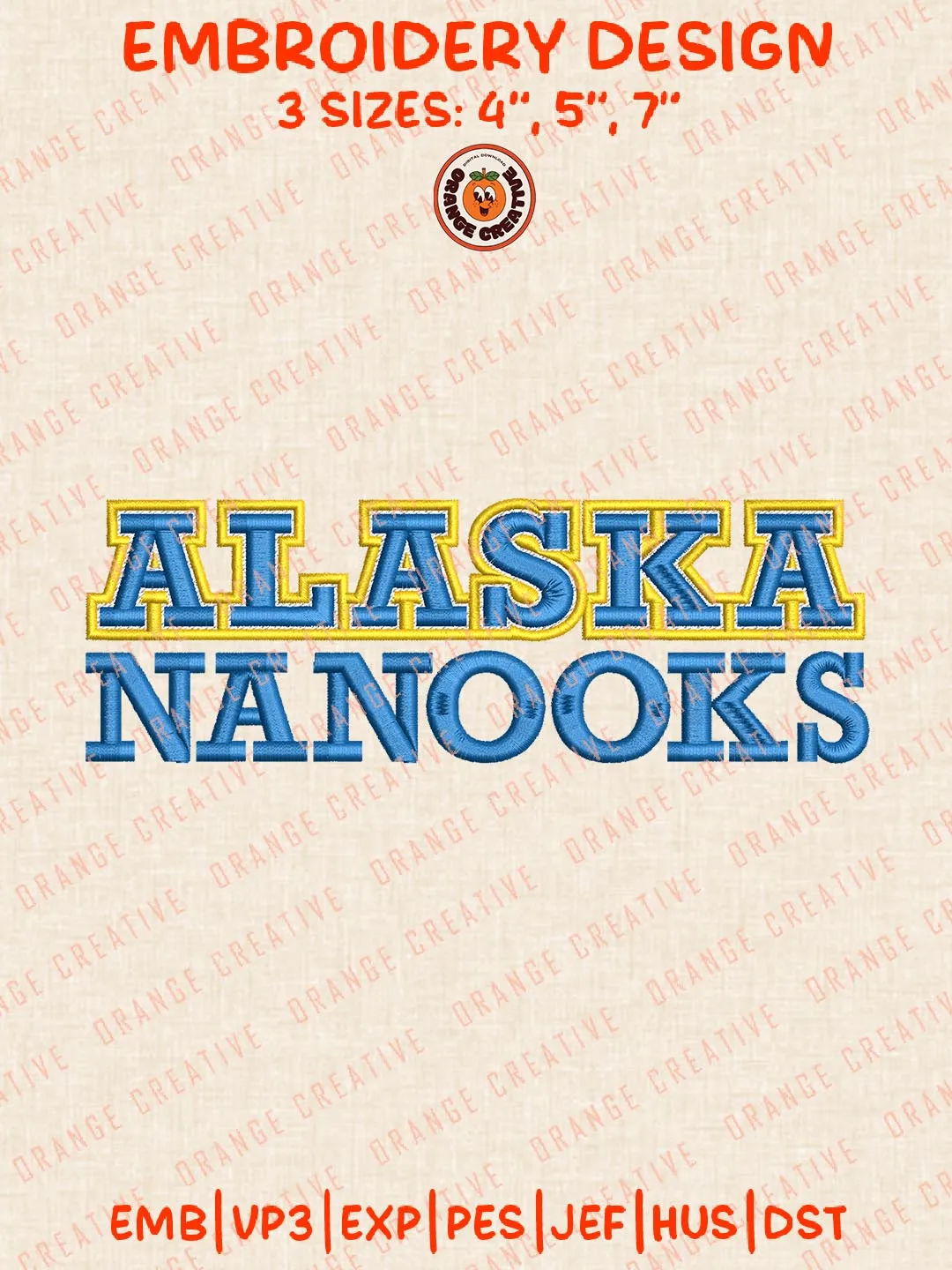 Alaska Nanooks Text Embroidery Design, NCAA Team Logo Embroidery Design, Machine Embroidery Design File, 4 Sizes, Custom Size, Digital Download