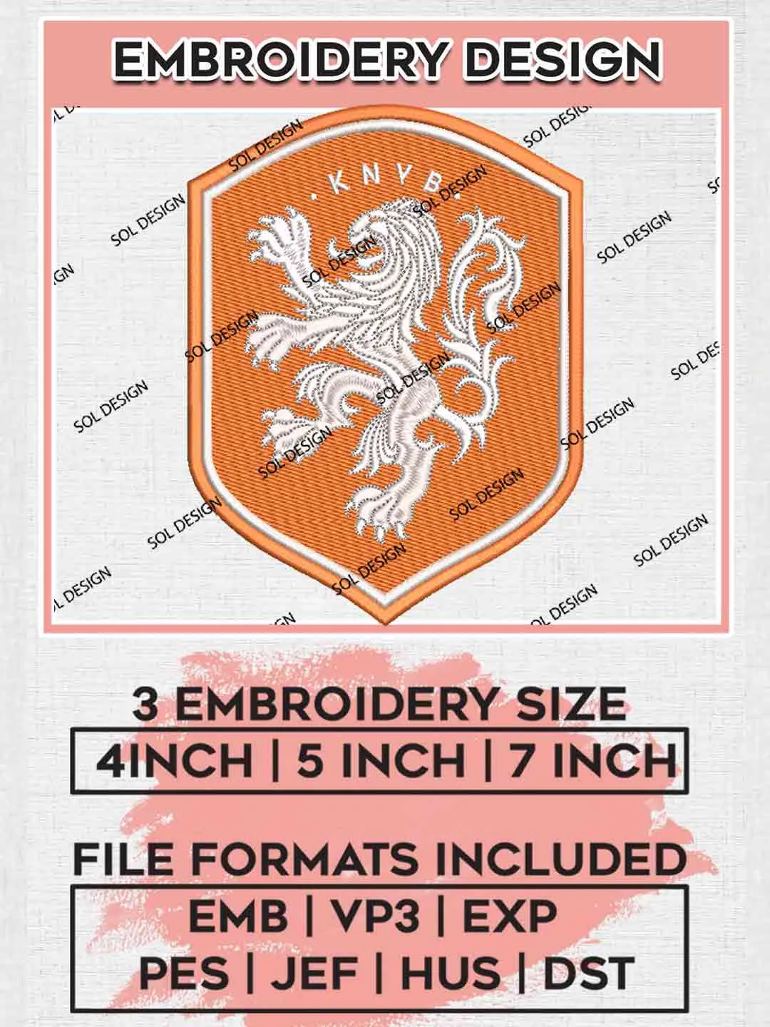The Dutch Eleven Football Team Logo Embroidery Designs, Oranje Logo Embroidery files, Netherlands National Football Team, Machine embroidery designs, Digital Download